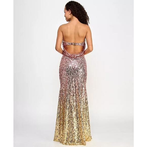 Violet Weekend Strapless Ombre Sequin Maxi Gown with Gold Buckle in Back – 15/16 - Picture 3 of 8